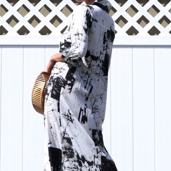 Shirt Dress, Black & White Button Down Dress, Modest Maxi, Summer Shirt Dress - Picture 4 of 11